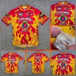 Aussie Salsa Cycles Cycling Jersey Mens Medium Flame Graphic 1/4 Zip Bike Shirt